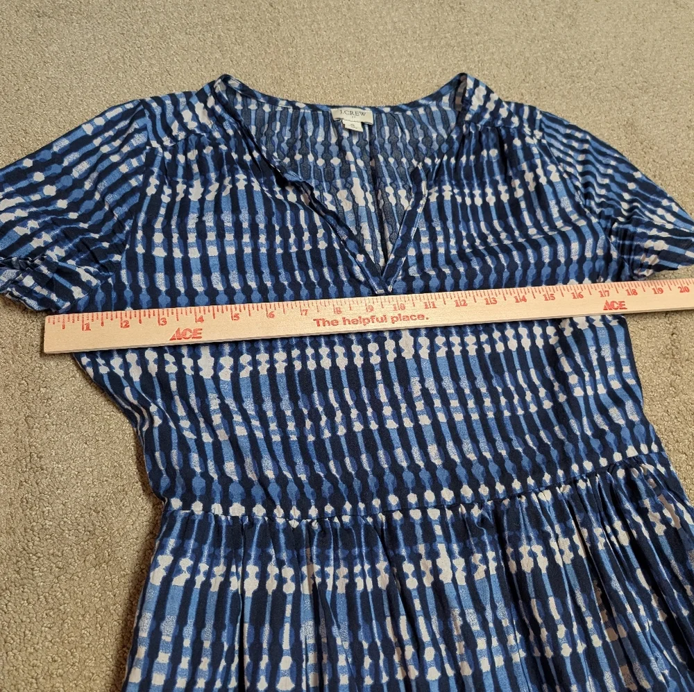J Crew Factory Tie Dye Blue White Tiered Midi Dress 100% Cotton Pocket Sz 6 Belt - Picture 9 of 16